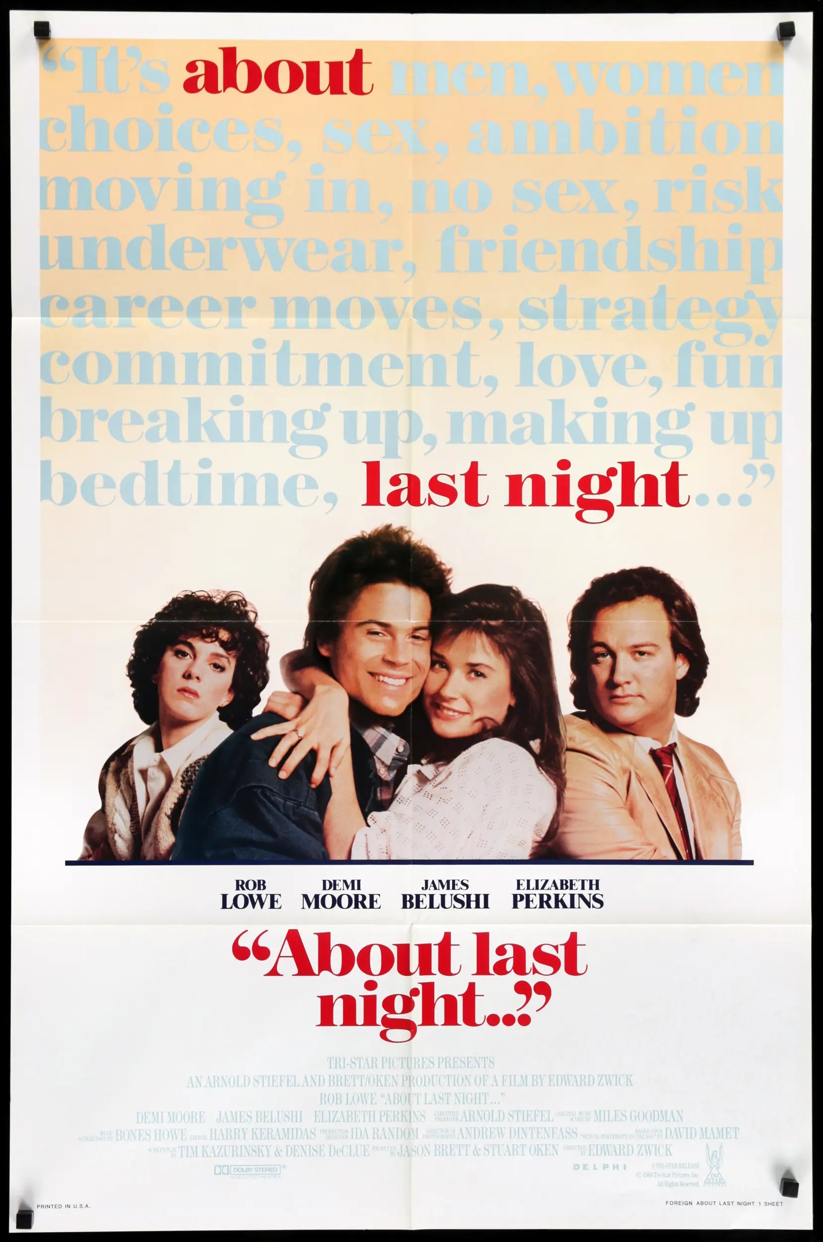 About Last Night (1986) original movie poster for sale at Originalfilmart