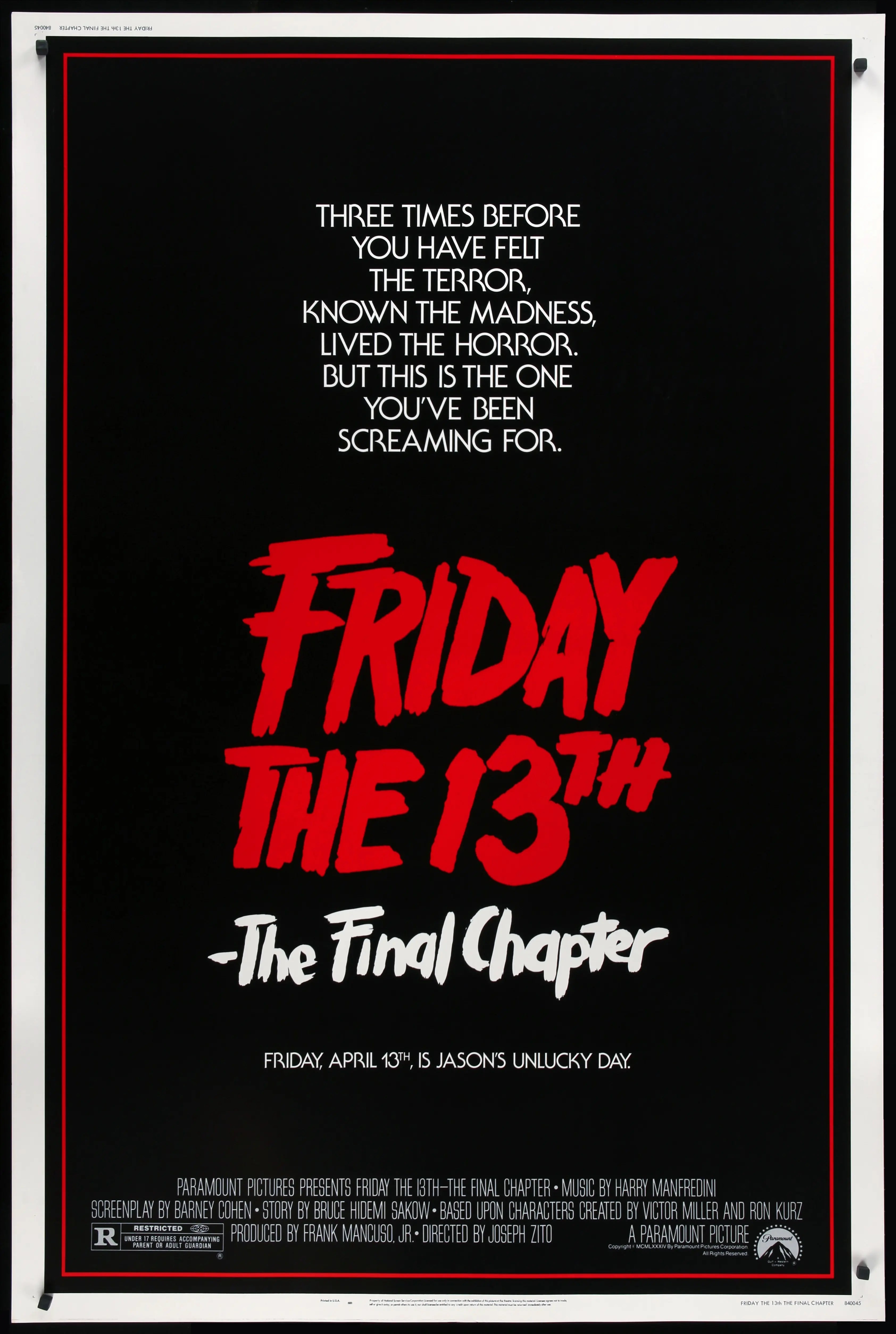 Friday the 13th: The Final Chapter (1984) original movie poster for sale at Originalfilmart