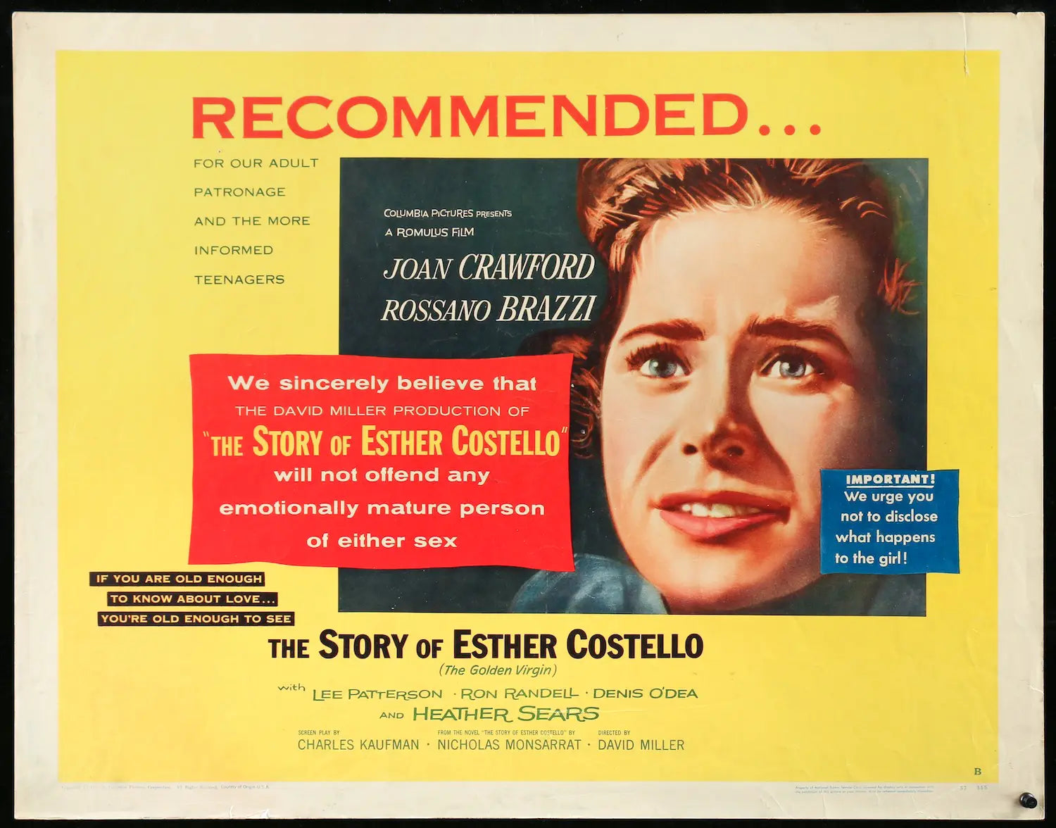 Story of Esther Costello (1957) original movie poster for sale at Originalfilmart