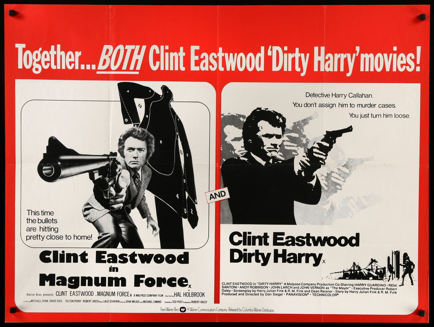 Dirty Harry (1971) / Magnum Force (1973) original movie poster for sale at Originalfilmart
