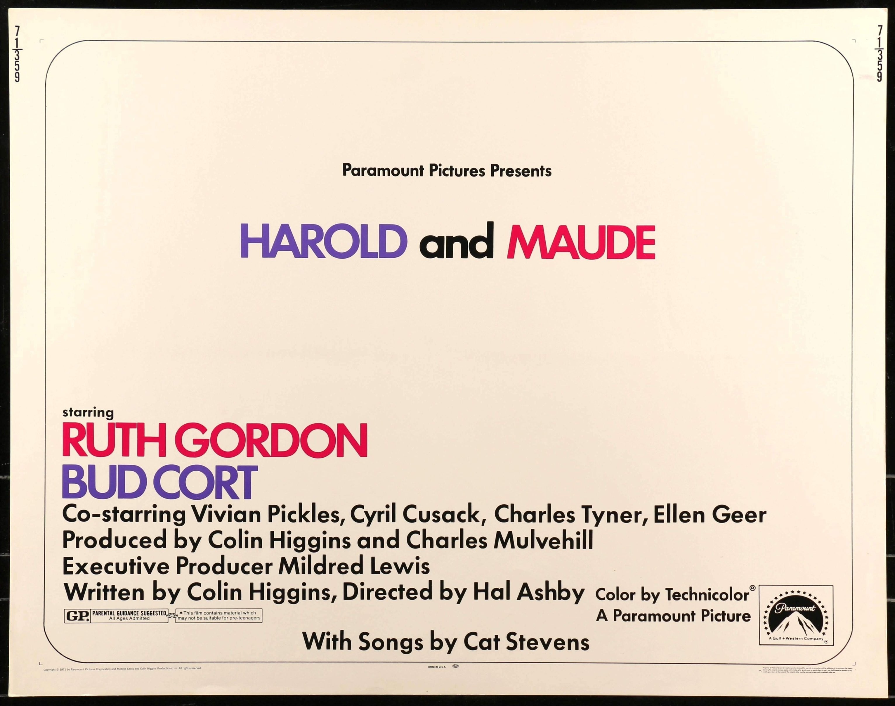 Harold and Maude (1971) original movie poster for sale at Originalfilmart