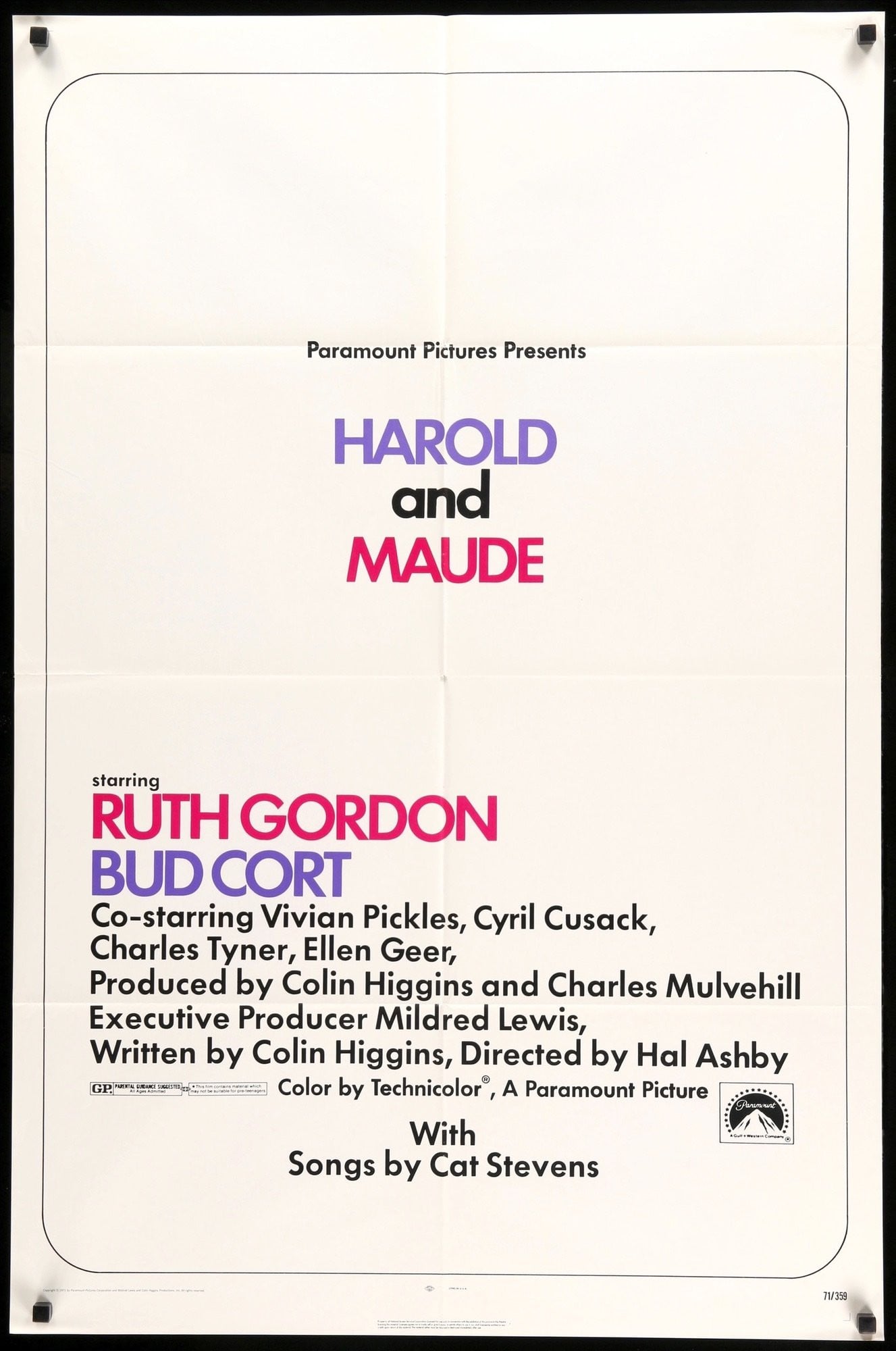 Harold and Maude (1971) original movie poster for sale at Originalfilmart