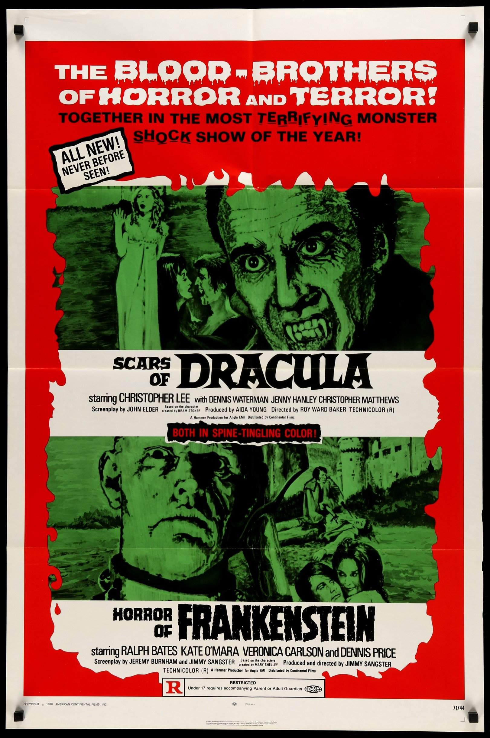 Horror of Frankenstein (1971) / Scars of Dracula (1970) original movie poster for sale at Originalfilmart