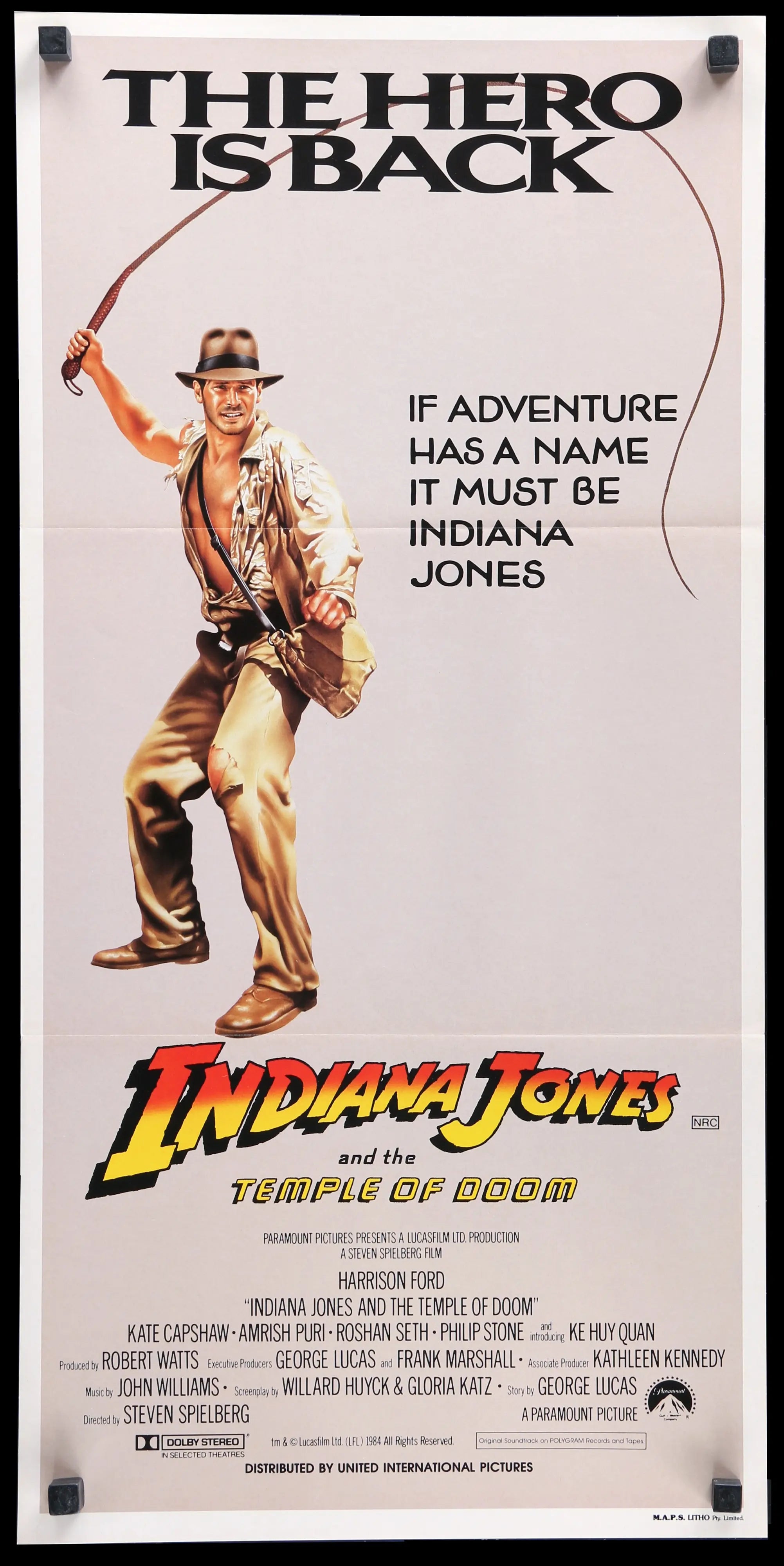 Indiana Jones &amp; the Temple of Doom (1984) original movie poster for sale at Originalfilmart