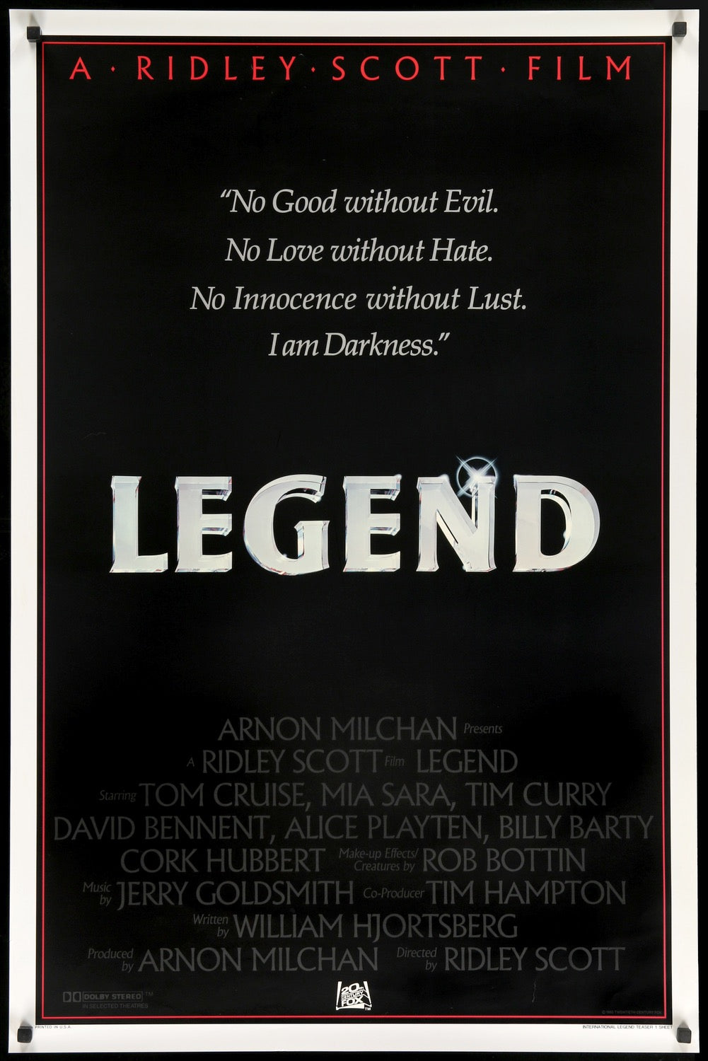 Legend (1985) original movie poster for sale at Originalfilmart