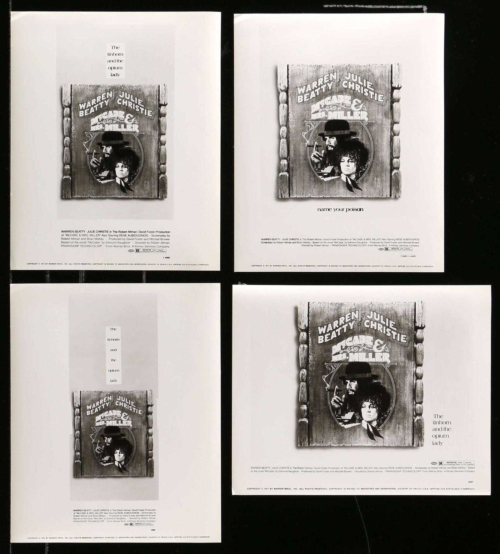 McCabe & Mrs. Miller (1971) Movie Still Prints - Set of 4 original movie poster for sale at Originalfilmart