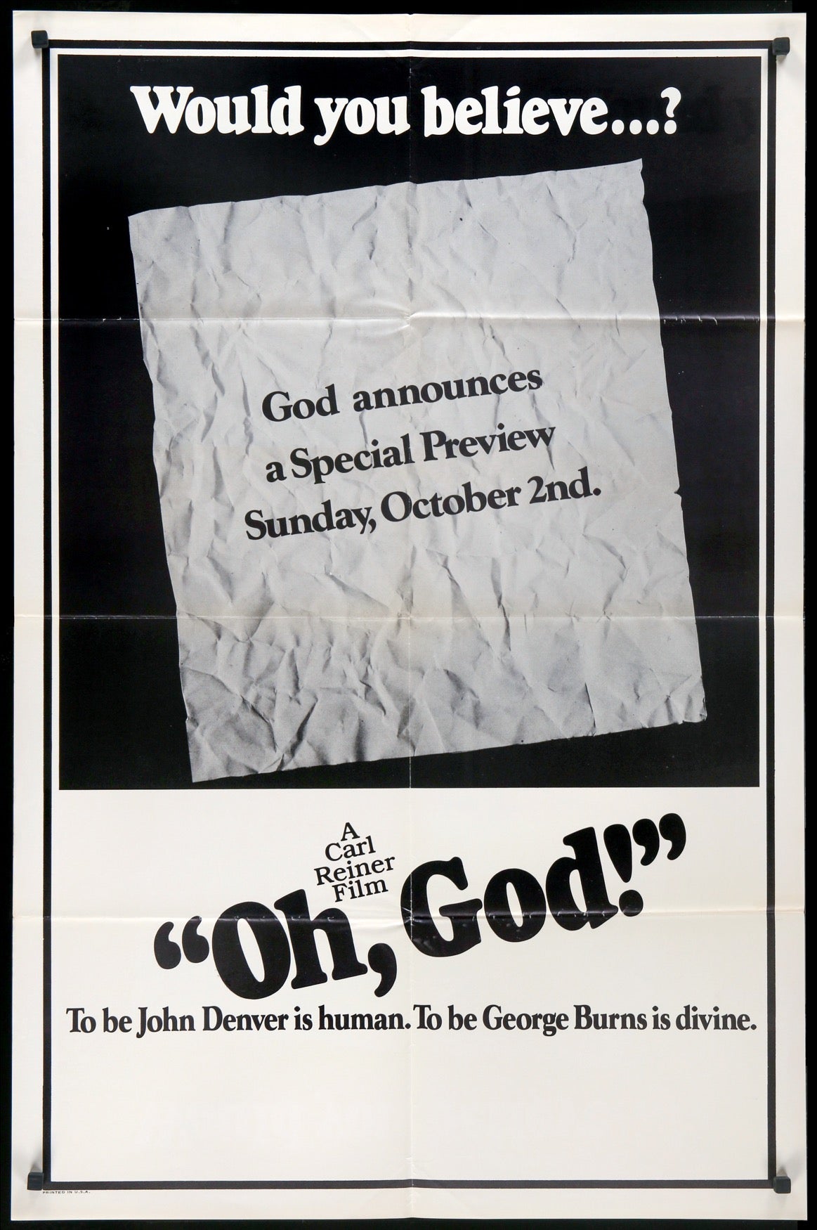 Oh, God! (1977) original movie poster for sale at Originalfilmart