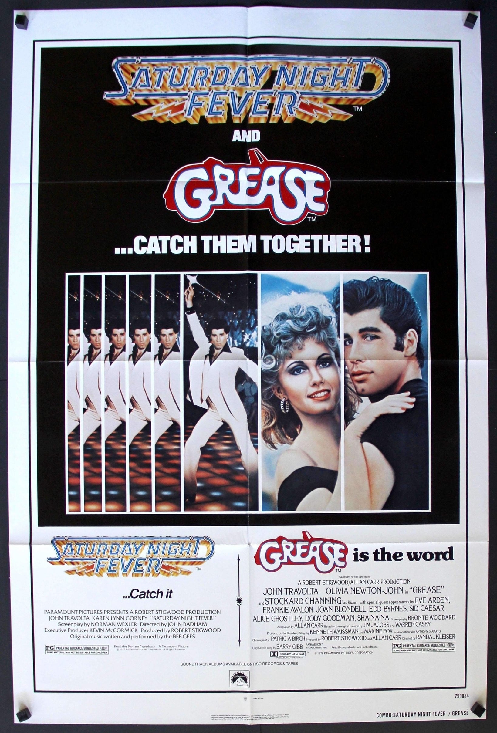 Grease (1978) / Saturday Night Fever (1977) Double Bill original movie poster for sale at Originalfilmart