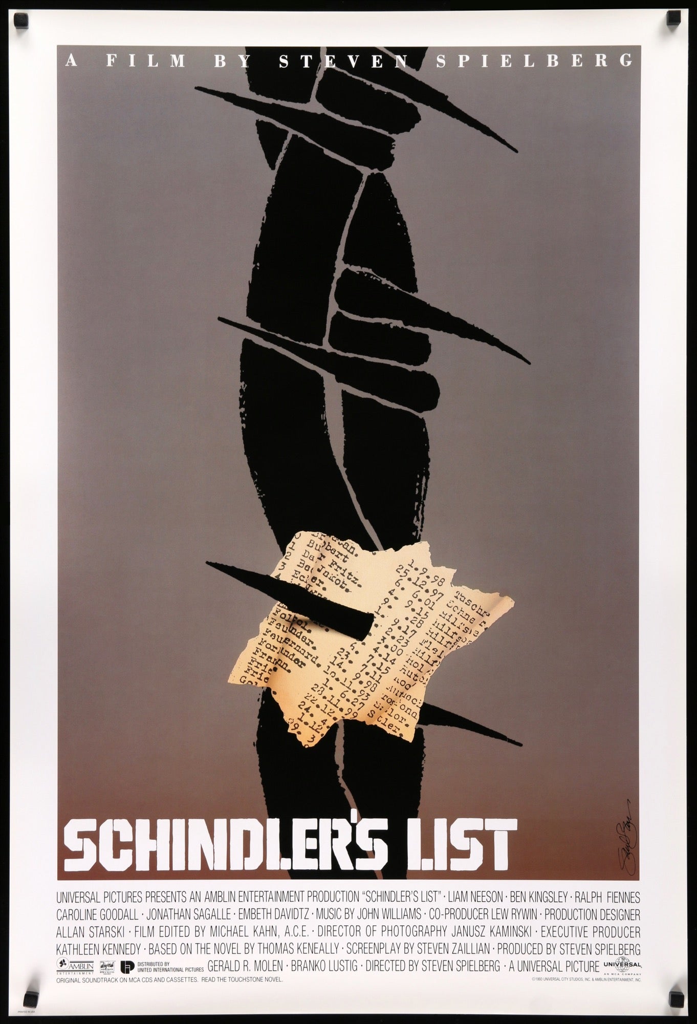Schindler's List (1993) original movie poster for sale at Originalfilmart