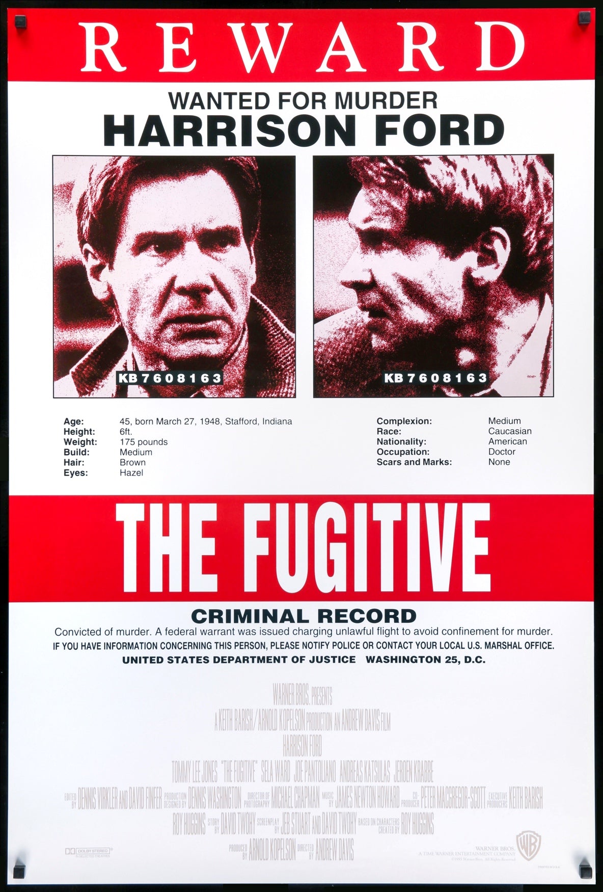 Fugitive (1993) original movie poster for sale at Originalfilmart